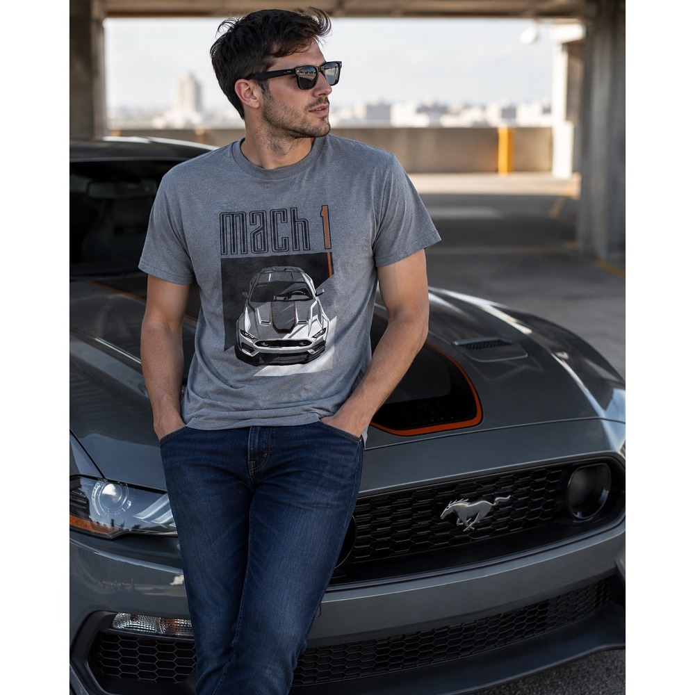 Ford Mustang Mach‎ 1 Gray Graphic T-Shirt Mens XL Double Sided Car Tee